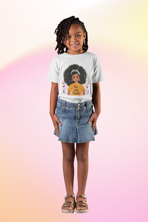 Black Girl Kids Kina Natural Afro Hair Love T-Shirt