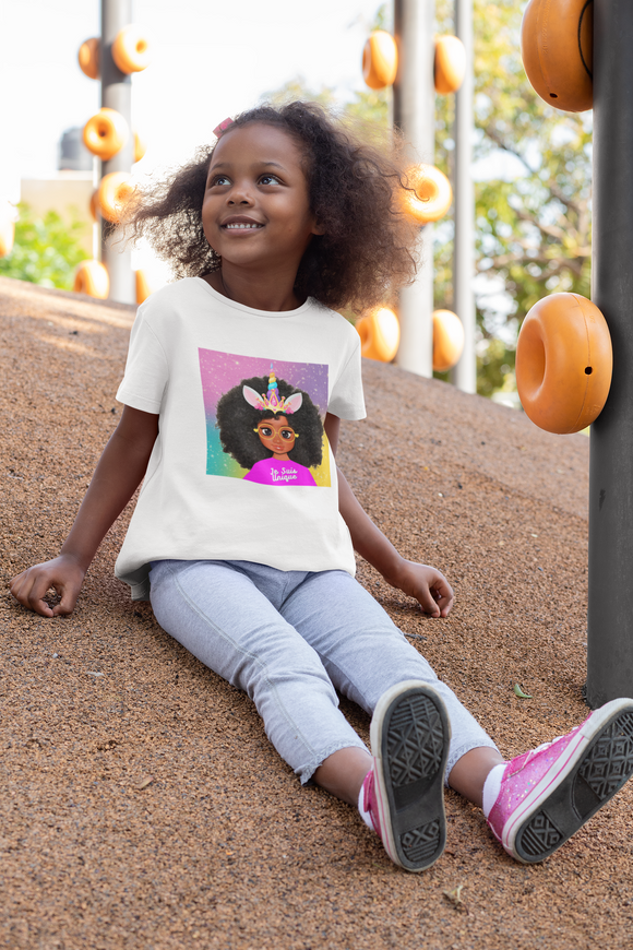 Kids Black Afro Girl Kina Unicorn ✨ T-Shirt