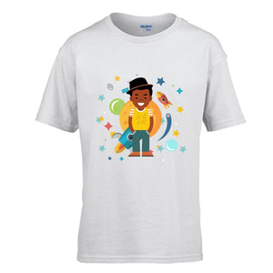 Kid's Black Boy Stylish Hat Space T-shirt